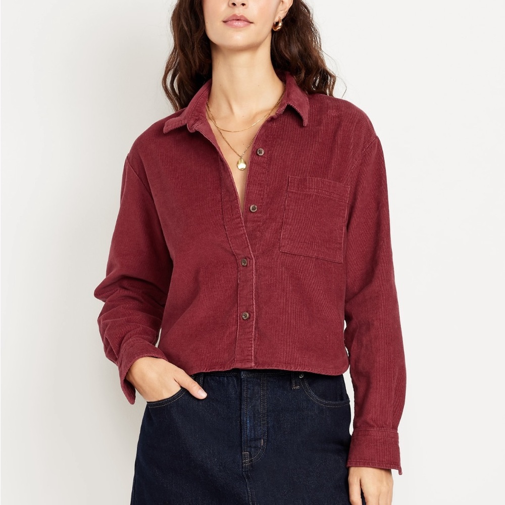 Old Navy Maroon Corduroy cropped Button-Down Shirt